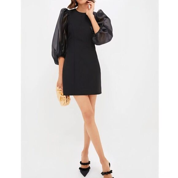 NWT Tuckernuck - L Black Harriet LBD Cocktail Statement Mini Puff Sleeve Dress - Picture 1 of 9